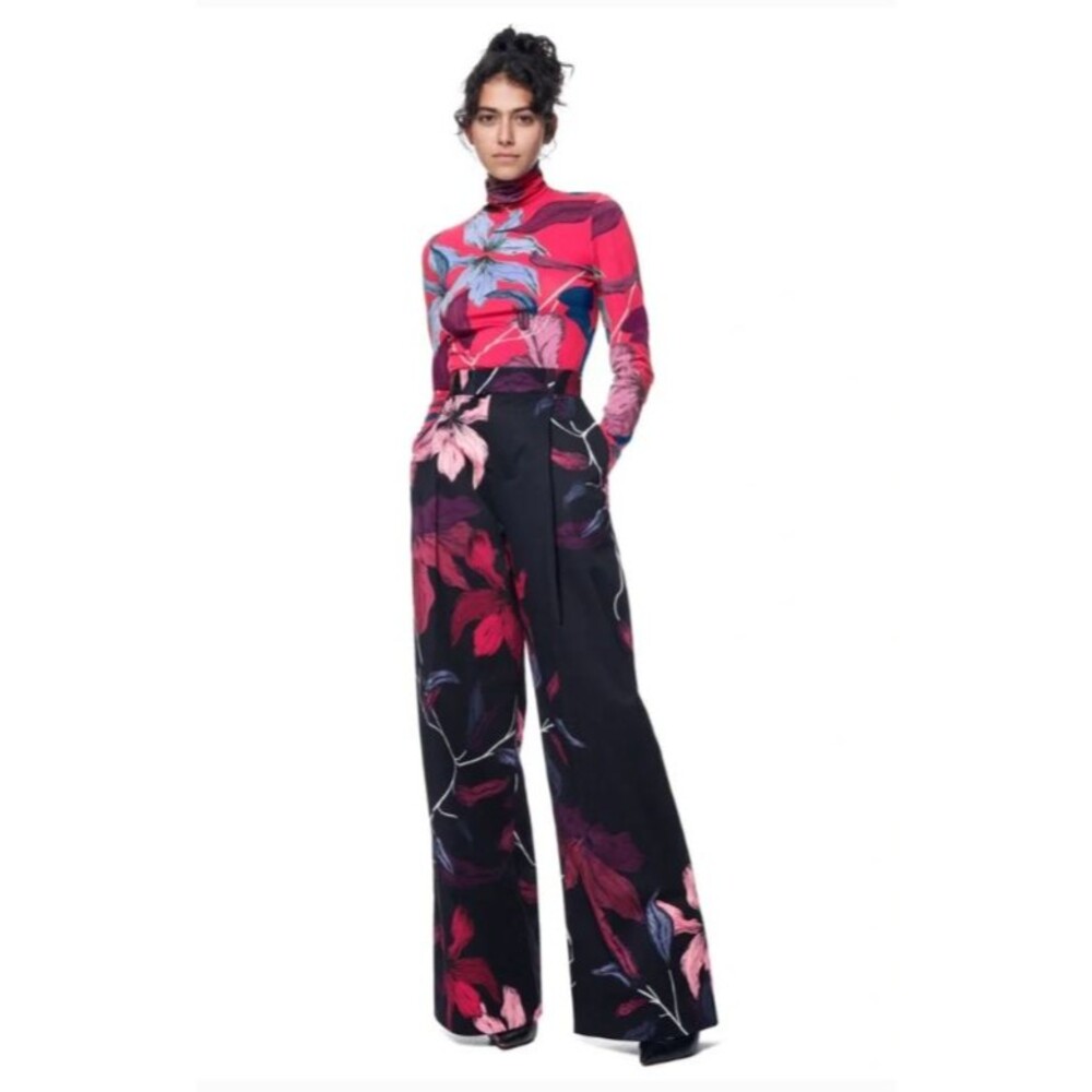 NWT THE KIT Leigh Wide Leg Cotton High Rise Floral Pants Size 10